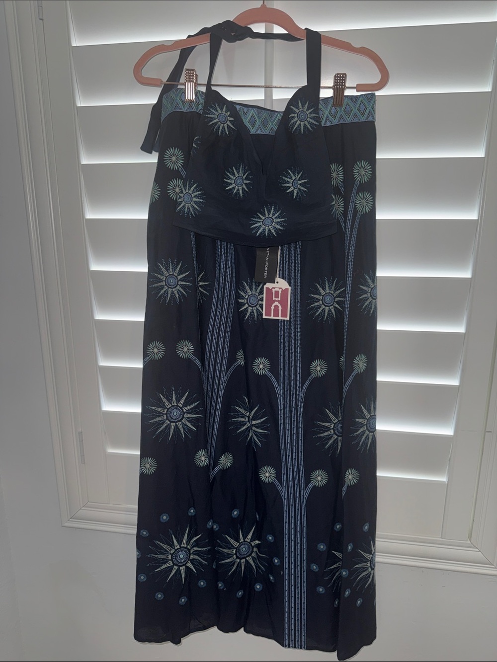 Emporio Sirenuse Navy Dress with Mint and Light Blue Embroidery